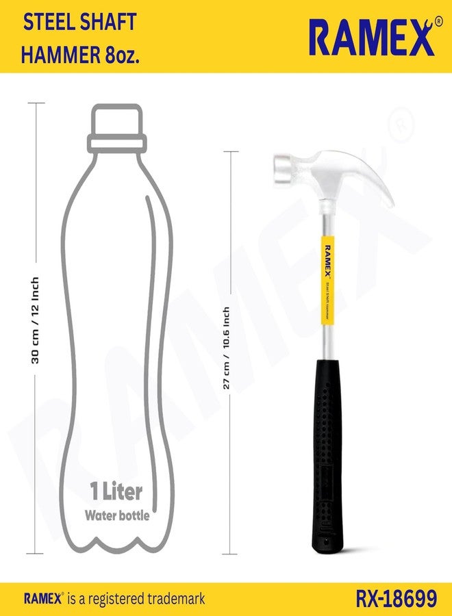 Ramex مطرقة رامكس ذات عمود فولاذي 8 أونصة - رأس فولاذي مطروق لقوة ومتانة فائقتين - أدوات نجارة للأعمال الخشبية، للاستخدام المنزلي والمهني، رأس مزدوج 2 في 1 بمخلب ورأس مسطح، 400 غرام (عبوة واحدة)، للأعمال اليدوية - Image 2